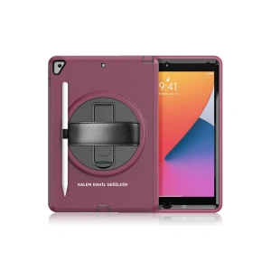 Apple İpad 10.2 (7.nesil) Kılıf Hand Strap Tablet Kılıfı - Mürdüm