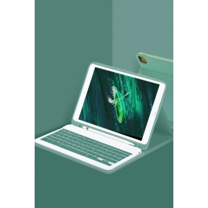 Apple İpad Pro 12.9 (2024) Kılıf Kc01 Smart Klavyeli Tablet Kılıfı - Koyu Yeşil