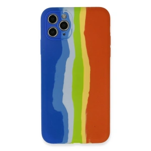 Apple İphone 11 Pro Kılıf Ebruli Lansman Silikon - Mavi-turuncu
