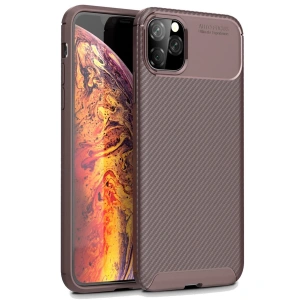 Apple İphone 11 Pro Max Kılıf Auto Focus Karbon Kapak - Kahverengi
