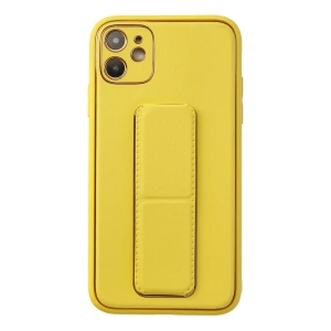 Apple İphone 12 Kılıf Coco Deri Standlı Kapak - Sarı
