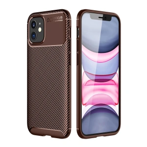 Apple İphone 12 Mini Kılıf Auto Focus Karbon Kapak - Kahverengi