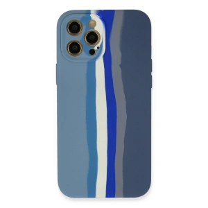 Apple İphone 12 Pro Kılıf Ebruli Lansman Silikon - Mavi-gri