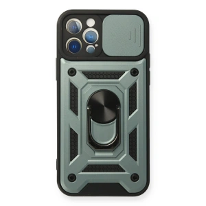 Apple İphone 12 Pro Kılıf Pars Lens Yüzüklü Silikon - Yeşil