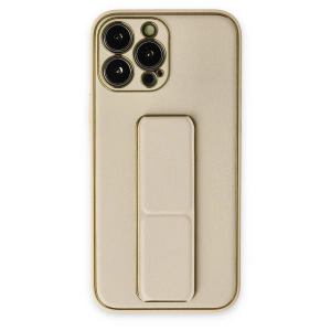 Apple İphone 13 Pro Kılıf Coco Deri Standlı Kapak - Gold