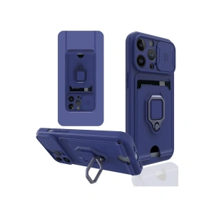 Apple İphone 13 Pro Kılıf Zuma Kartvizitli Yüzüklü Silikon - Lacivert