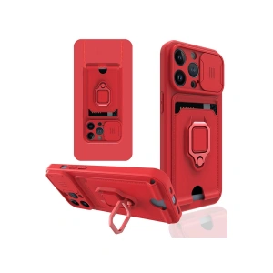 Apple İphone 13 Pro Max Kılıf Zuma Kartvizitli Yüzüklü Silikon - Kırmızı