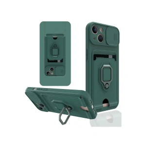 Apple İphone 14 Plus Kılıf Zuma Kartvizitli Yüzüklü Silikon - Yeşil