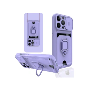 Apple İphone 14 Pro Kılıf Zuma Kartvizitli Yüzüklü Silikon - Lila