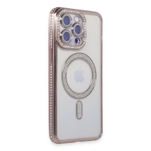 Apple İphone 14 Pro Max Kılıf Joke Simli Magneticsafe Kılıf - Pembe