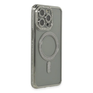 Apple İphone 15 Pro Kılıf Joke Simli Magneticsafe Kılıf - Gri