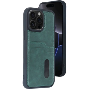 Apple İphone 15 Pro Max Kılıf Sara Kartvizitli Deri Kılıf - Koyu Yeşil