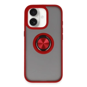 Apple İphone 16 Kılıf Montreal Yüzüklü Silikon Kapak - Kırmızı
