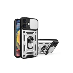 Apple İphone 16 Kılıf Pars Lens Yüzüklü Silikon - Gümüş