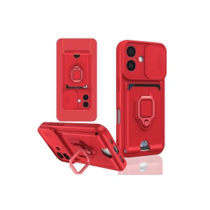 Apple İphone 16 Kılıf Zuma Kartvizitli Yüzüklü Silikon - Kırmızı