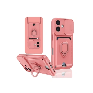 Apple İphone 16 Kılıf Zuma Kartvizitli Yüzüklü Silikon - Pembe