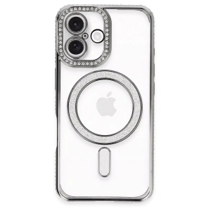 Apple İphone 16 Plus Kılıf Joke Simli Magneticsafe Kılıf - Gri