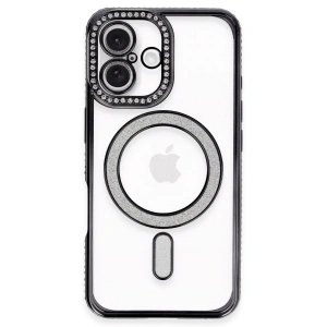 Apple İphone 16 Plus Kılıf Joke Simli Magneticsafe Kılıf - Siyah