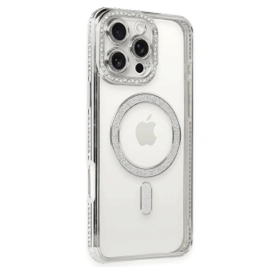 Apple İphone 16 Pro Kılıf Joke Simli Magneticsafe Kılıf - Gümüş