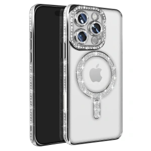 Apple İphone 16 Pro Max Kılıf Joke Simli Magneticsafe Kılıf - Gümüş