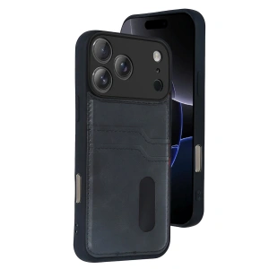 Apple İphone 17 Pro Max Sara Kartvizitli Deri Kılıf - Siyah