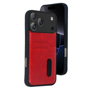 Apple İphone 17 Pro Sara Kartvizitli Deri Kılıf - Kırmızı