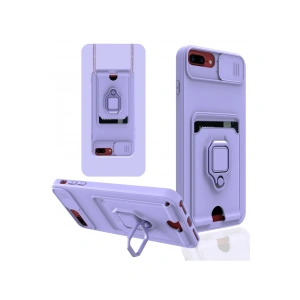 Apple İphone 7 Plus Kılıf Zuma Kartvizitli Yüzüklü Silikon - Lila