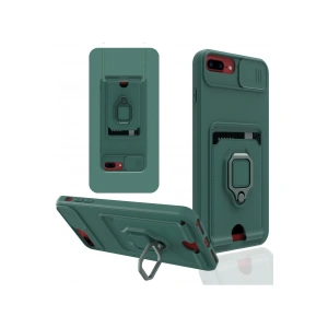 Apple İphone 7 Plus Kılıf Zuma Kartvizitli Yüzüklü Silikon - Yeşil