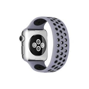 Apple Watch 42mm Ayarlı Delikli Silikon Kordon - Gri-siyah