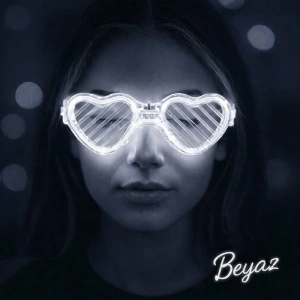 Beyaz Led Işıklı Kalp Gözlük – 3 Modlu Parti  Glow Gözlüğü