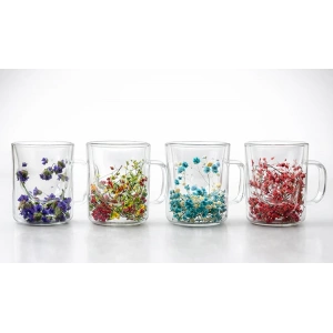 Çift Camlı Çiçekli Borosilikat Kupa Bardak - Model 3