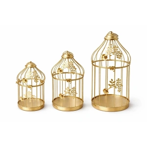 Dekoratif Gold Metal 3lü Kafes Mumluk Seti