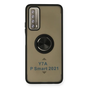 Huawei P Smart 2021 Kılıf Montreal Yüzüklü Silikon Kapak - Siyah