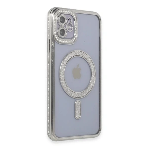 İphone 11 Kılıf Joke Simli Magneticsafe Kılıf - Gümüş