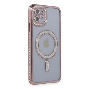 İphone 11 Kılıf Joke Simli Magneticsafe Kılıf - Pembe