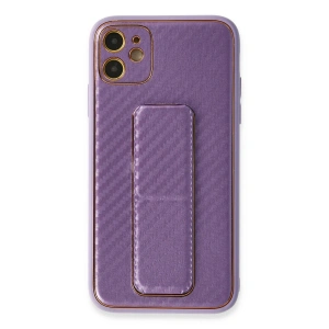 İphone 12 Kılıf Coco Karbon Standlı Kapak - Mor
