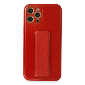 İphone 12 Pro Kılıf Coco Karbon Standlı Kapak - Kırmızı