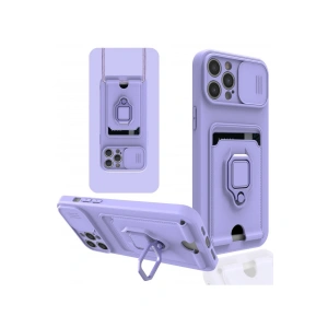İphone 12 Pro Kılıf Zuma Kartvizitli Yüzüklü Silikon - Lila