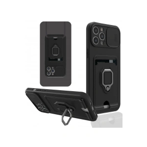 İphone 12 Pro Kılıf Zuma Kartvizitli Yüzüklü Silikon - Siyah