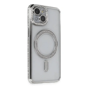 İphone 13 Kılıf Joke Simli Magneticsafe Kılıf - Gümüş