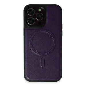 İphone 14 Pro Max Kılıf Ozzi Magsafe Deri Kapak - Derin Mor