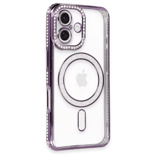 İphone 16 Kılıf Joke Simli Magneticsafe Kılıf - Derin Mor