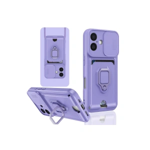 İphone 16 Kılıf Zuma Kartvizitli Yüzüklü Silikon - Lila