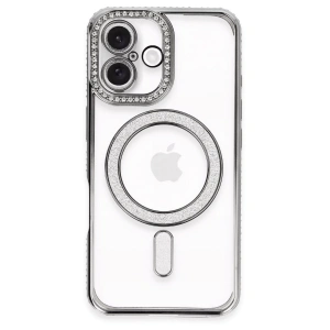 İphone 16 Plus Kılıf Joke Simli Magneticsafe Kılıf - Gri