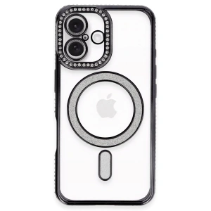 İphone 16 Plus Kılıf Joke Simli Magneticsafe Kılıf - Siyah