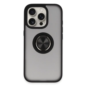 İphone 16 Pro Kılıf Montreal Yüzüklü Silikon Kapak - Siyah