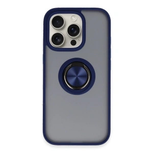 İphone 16 Pro Max Kılıf Montreal Yüzüklü Silikon Kapak - Lacivert