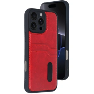 İphone 16 Pro Max Kılıf Sara Kartvizitli Deri Kılıf - Kırmızı