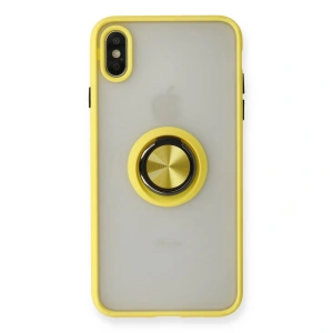İphone X Kılıf Montreal Yüzüklü Silikon Kapak - Sarı