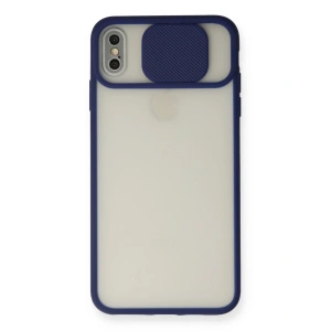 İphone X Kılıf Palm Buzlu Kamera Sürgülü Silikon - Lacivert